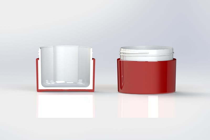 インサート成形したクリームジャー化粧品容器の3D断面図